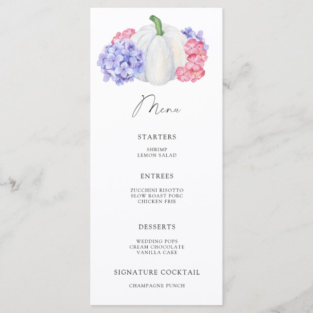 Menu citrouille blanche aquarelle (Devant)