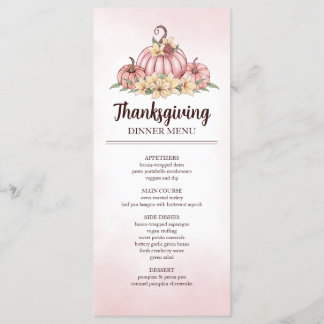 Menu Citrouille rose Floral Thanksgiving
