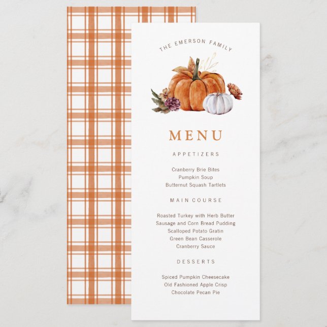 Menu Citrouille Thanksgiving (Devant / Derrière)