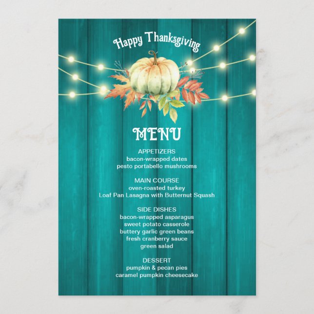 Menu Citrouille turquoise de grains de bois Automne Tha (Devant)