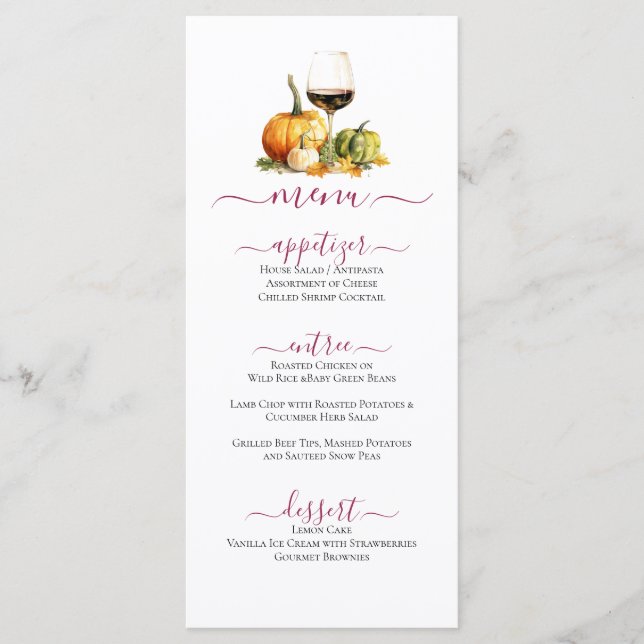 Menu Citrouilles & Vins Automne Thanksgiving Celebratio (Devant)