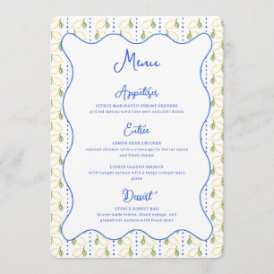 Menu Citrus Botanique Citrus Bleu & Jaune Mariage Chic