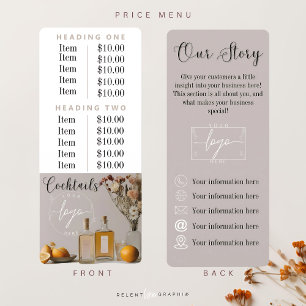 Menu Citrus   Cocktails   Fleurs Boho   Les prix