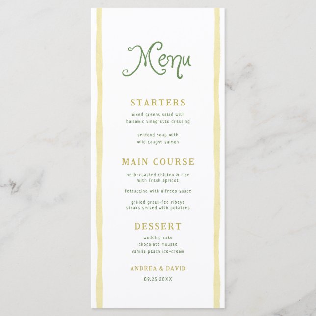 Menu Citrus Yellow Stripe Coastal Beach Summer Wedding (Devant)