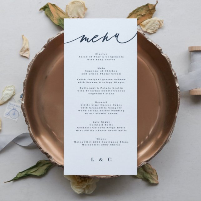 Menu Classic Blue Elegant Marine Monogramme blanc (Créateur téléchargé)