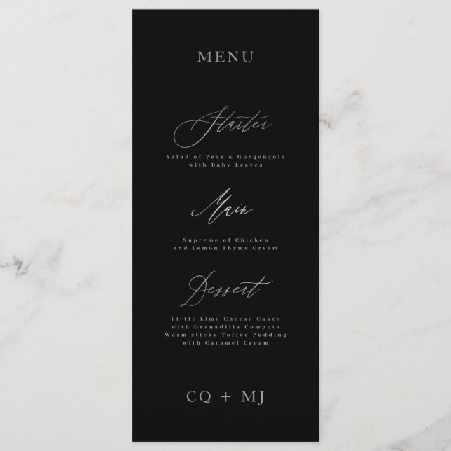 Menu Classic Elegant Noir Mariage de calligraphie (Devant)