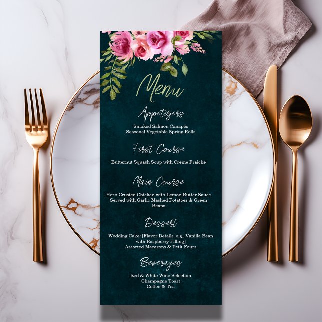 Menu Classic Emerald Vert Floral Dark Moody Mariage (Créateur téléchargé)