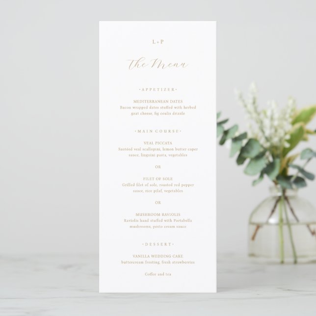 Menu Classic Neutral Monogram Elegant Wedding (Debout devant)