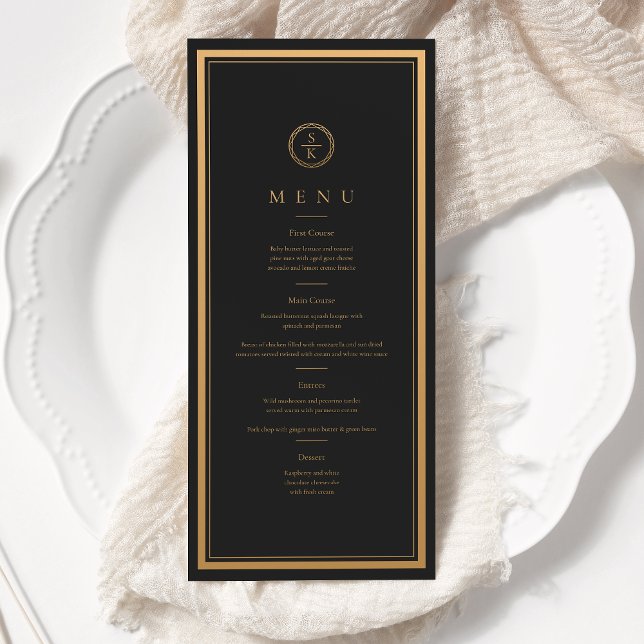 Menu Classic Simple Elegance Gold Mariage noir (Créateur téléchargé)
