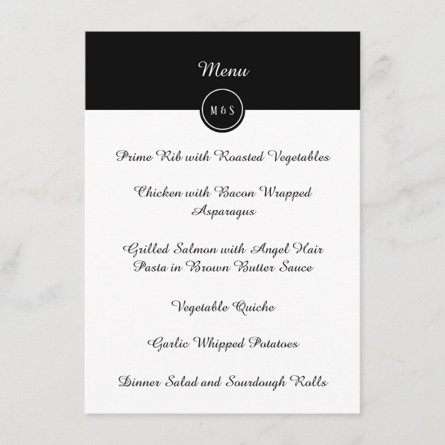 Menu classique de réception de mariage noir et bla (Devant)