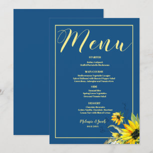 Menu classique mariage de tournesol bleu