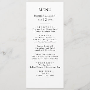 Menu Classique Minimaliste Mariage Dîner Menu