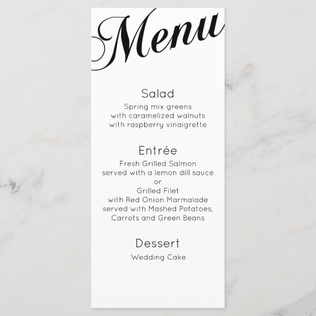 Menu classique pour le dîner. Table mariage tradit (Devant)