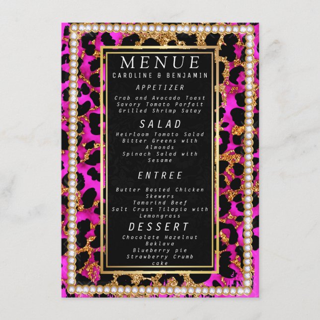 Menu Classy Gold Parties scintillant rose et noir maria (Devant)