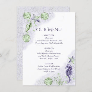 Menu Coastal Chic Mariage nautique pourpre et vert