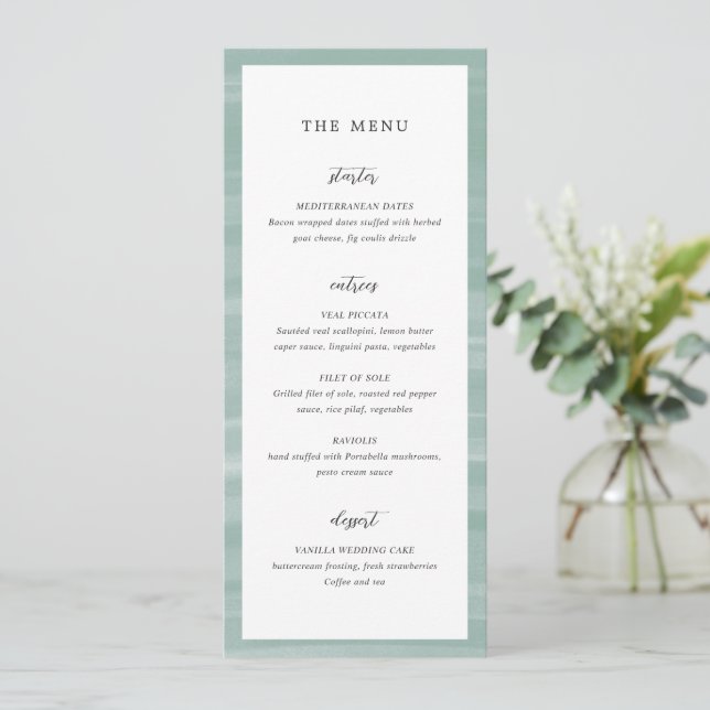 Menu Coastal Chic Muted Green Mariage élégant (Debout devant)