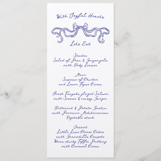 Menu Cobalt Blue La Dolce Vita Ribbon Ecru Mariage (Devant)