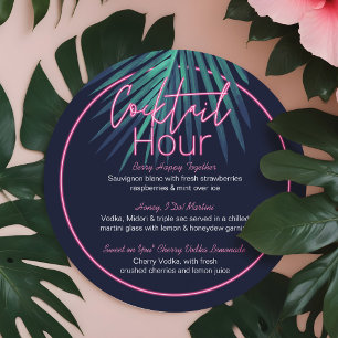 Menu Cocktail électrique Love Neon Pink Tropical Retro