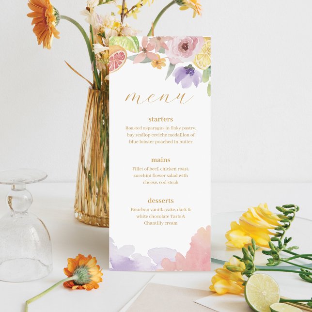 Menu Cocktails modernes Citrus Aquarelle Paradis Floral (Créateur téléchargé)