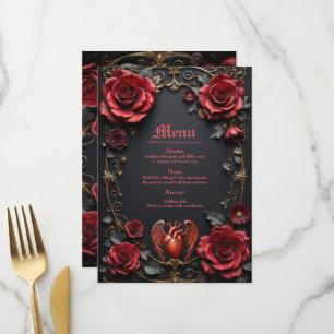 Menu Coeur rouge gothique avec Rose - Romantique foncé
