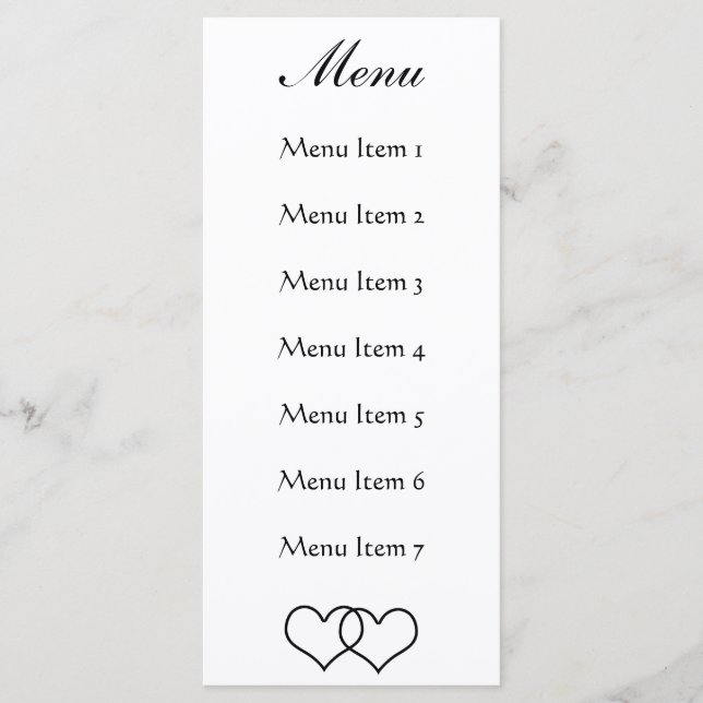 Menu Coeurs bloqués - Noir et Blanc (Devant)