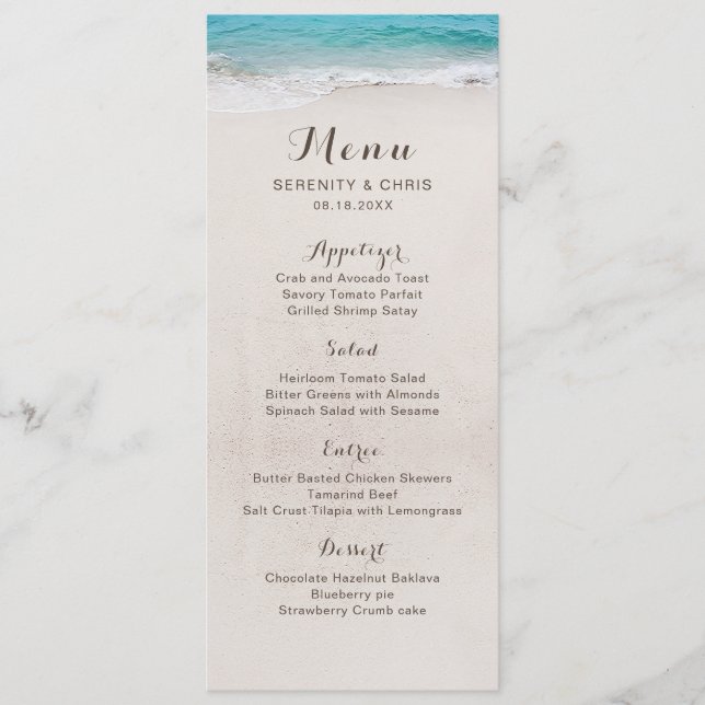 Menu Coeurs dans le sable destination mariage plage (Devant)