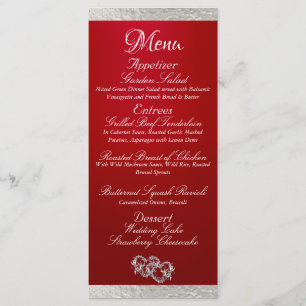 Menu Coeurs et monogramme - Mariage Crimson/Argent