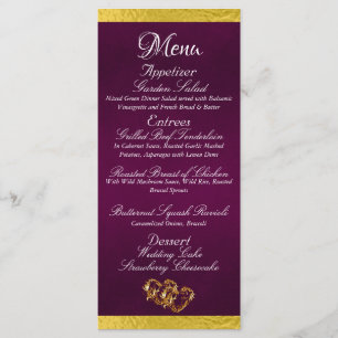 Menu Coeurs et monogramme - Mariage violet/or