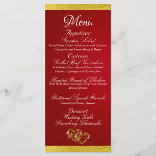 Menu Coeurs et monogrammes - Mariage rouge Crimson/or
