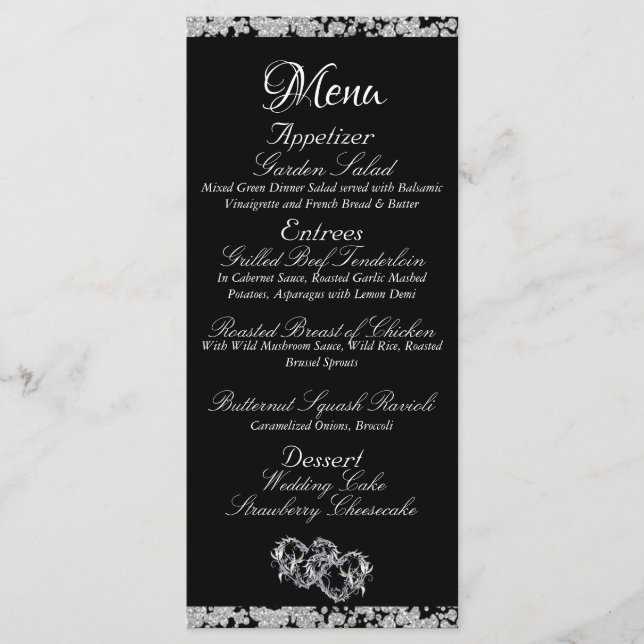 Menu Coeurs, Monogramme & Parties scintillant - Mariage (Devant)
