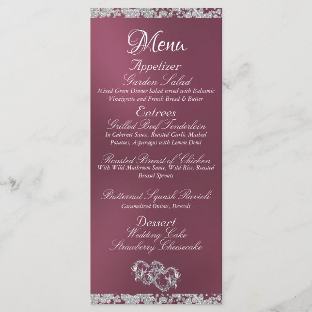 Menu Coeurs, Monogramme & Parties scintillant - Mariage (Devant)
