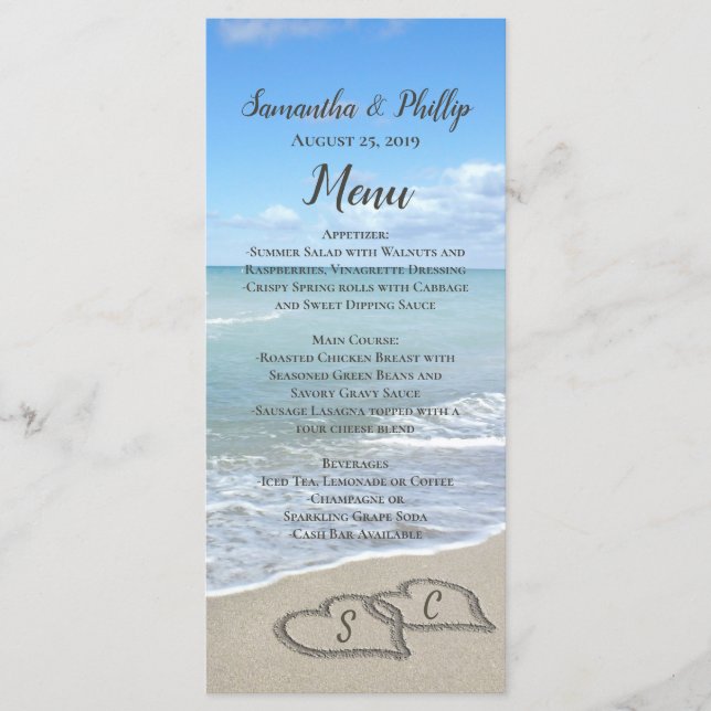 Menu Coeurs pittoresques dans le Sand Beach Wedding Men (Devant)
