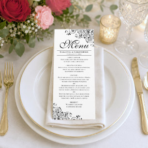Menu Coins de mariage décoratifs noirs et blancs élégan