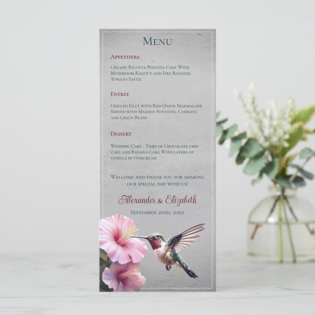 Menu Colibri et Hibiscus | Mariage gris (Debout devant)
