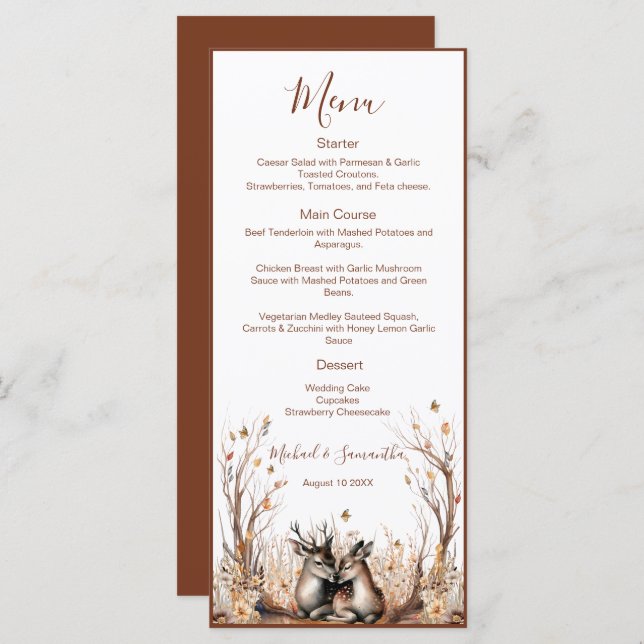 Menu Collection de Mariages de cerfs rustiques d'automn (Devant / Derrière)