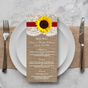 Menu Collection de Mariages de tournesol rustique - Rou