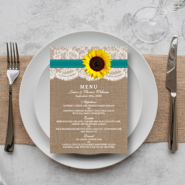 Menu Collection de Mariages de tournesol rustique - Tur (Créateur téléchargé)