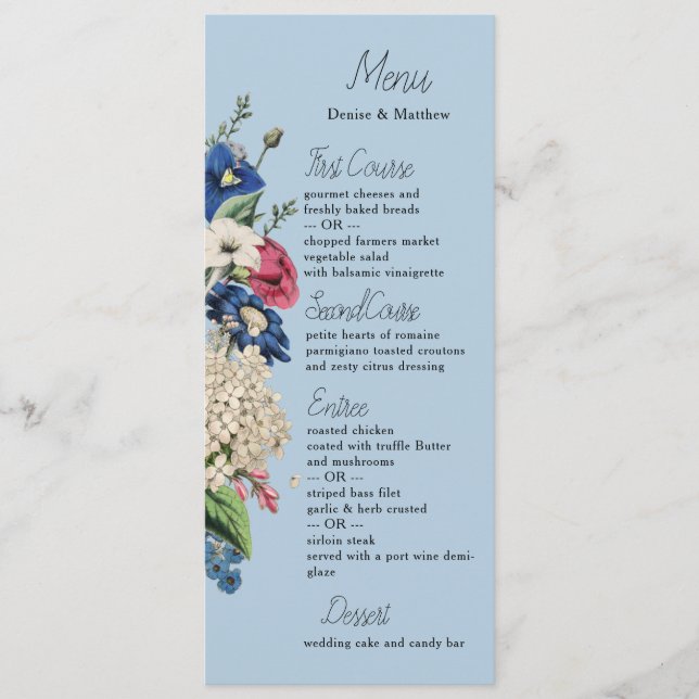 Menu Collection éternelle en bleu Omphalodes (Devant)
