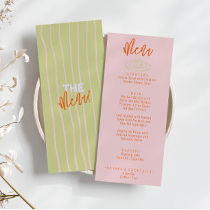 Menu Coloré rose orange manuscrit Mariage original