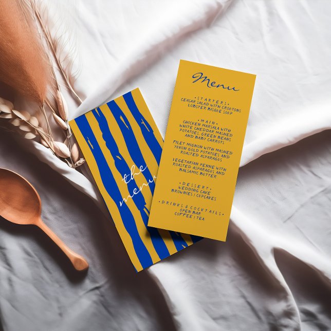 Menu Colorful Main écrit italien Pinstripes Mariage (Créateur téléchargé)
