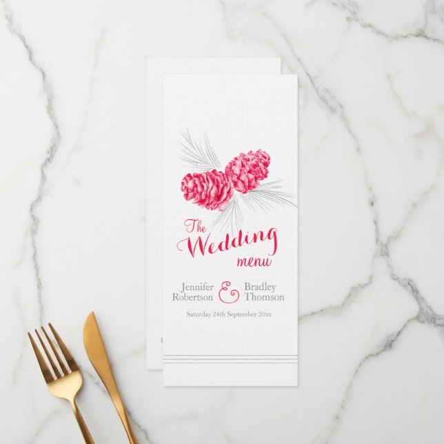 Menu Cones rouge gris pour le dîner de mariage d'h (Devant/Arrière en situation)