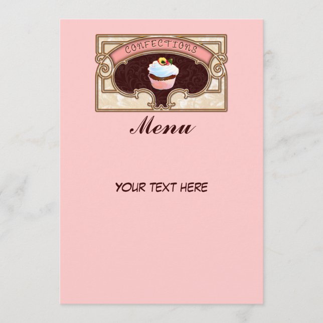 Menu Confections Cupcake Style Vintage (Devant)