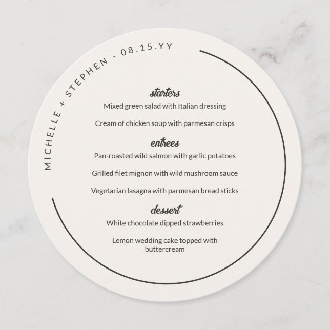 Menu Coquillage Blanc Charbon Noms Courbés Tour (Devant)