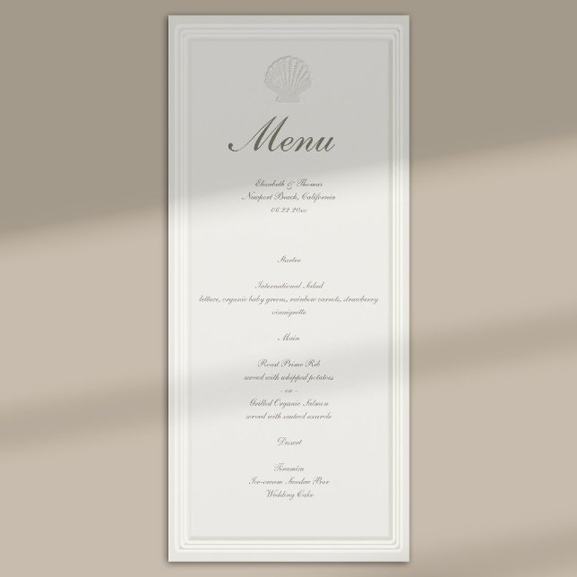 Menu Coquillages des mers côtières Nautilus Mariage For (modern classic wedding menu coastal nautical shell ecru script formal traditional elegant)
