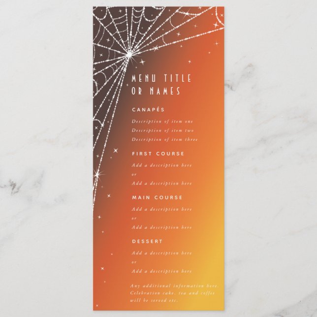 Menu Couché Orange Diamant Toile Araignée Plat 4 Cours (Devant)