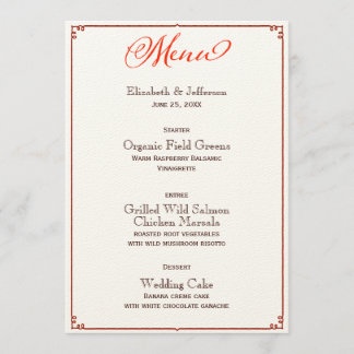 Menu Couleurs automnales Calligraphie Script Mariage Me