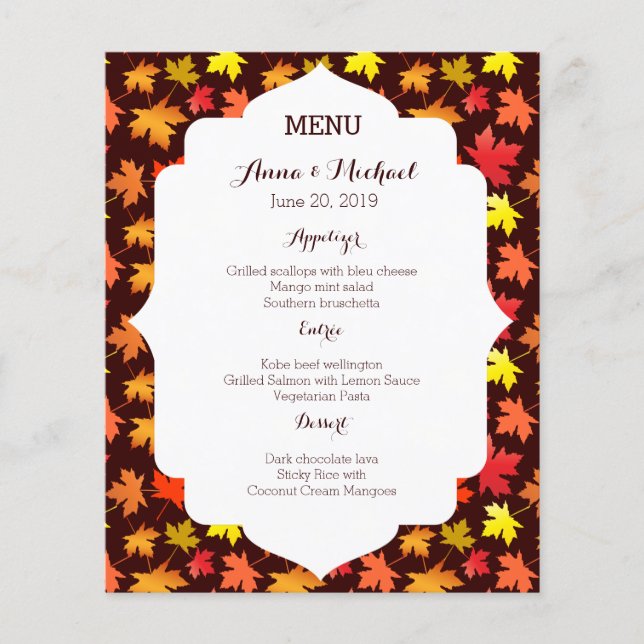 MENU Couleurs du Mariage d'automne (Devant)