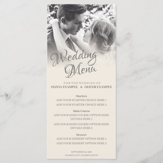 Menu Couple Mariage baiser en monochrome (Devant)