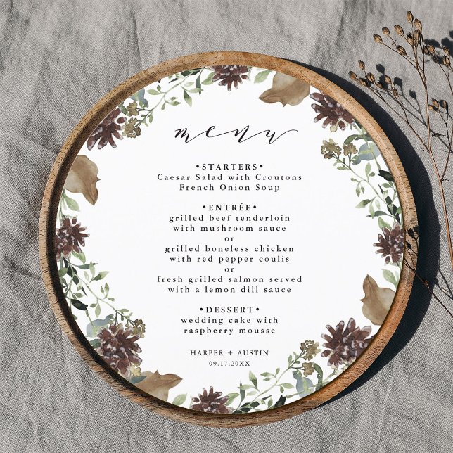 Menu Courbe Florale Rustique Automne Cercle de mariage  (Créateur téléchargé)