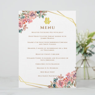 Menu Couronne florale géométrique or mariage chinois